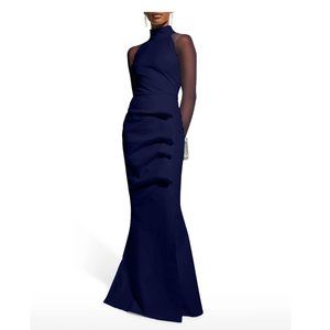 Chiara Boni La Petite Robe Maylys Mock-Neck Long-Sleeve Illusion Gown